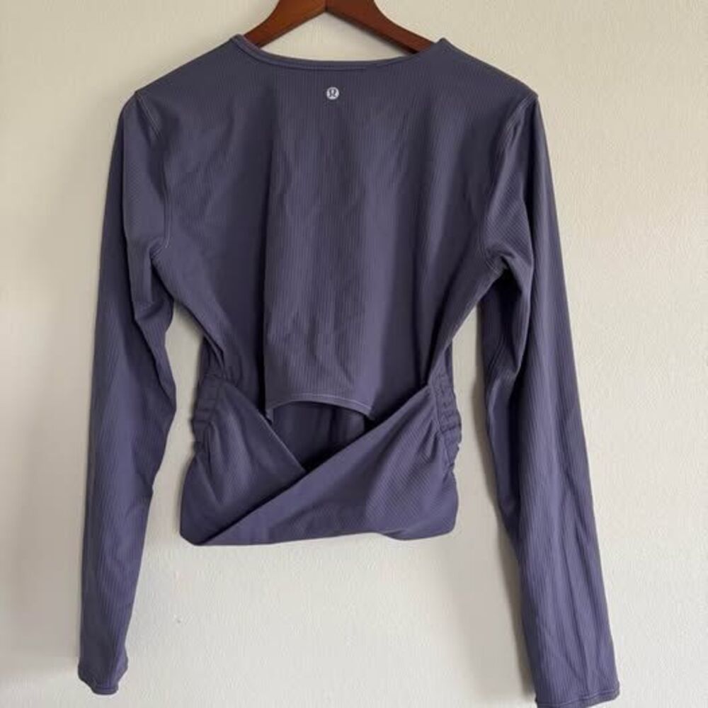 Lululemon Ribbed Open Back Twist Long Sleeve Crop Top Purple